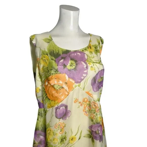 Vintage 70s Floral Maxi Dress Cottagecore Empire Waist Pastel Garden LARGE - Picture 3 of 7